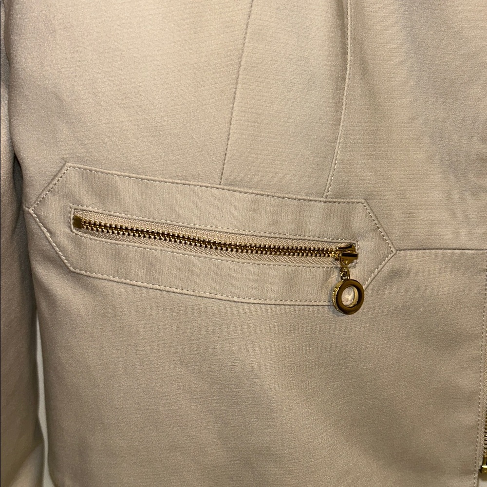 Calvin Klein Taupe gold Zip-Front Suit Jacket logo size 16 - Picture 4 of 8